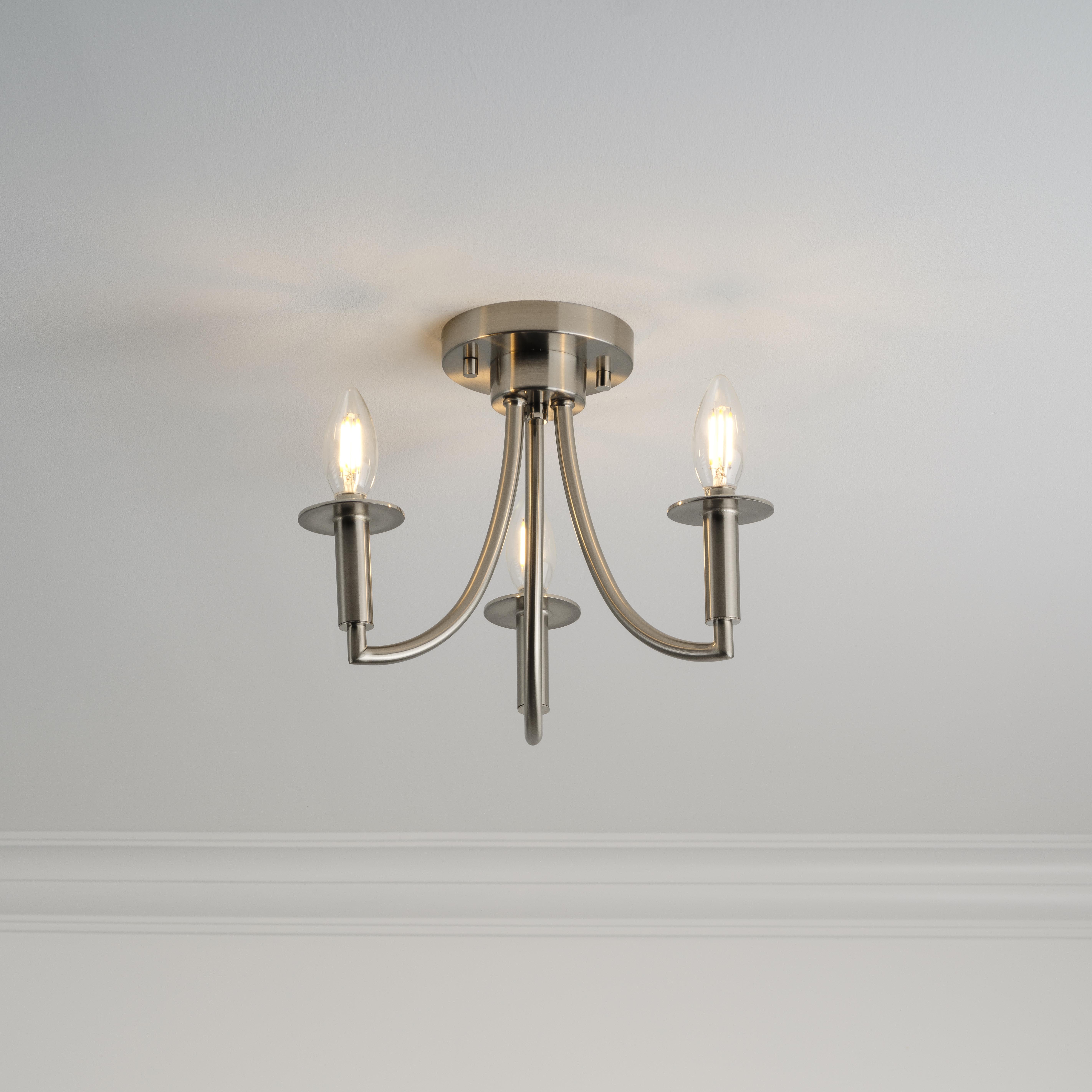 Better Homes & Gardens 12.75 in Satin Nickel 3 Light Semi Flush and Modern Convertible Pendant