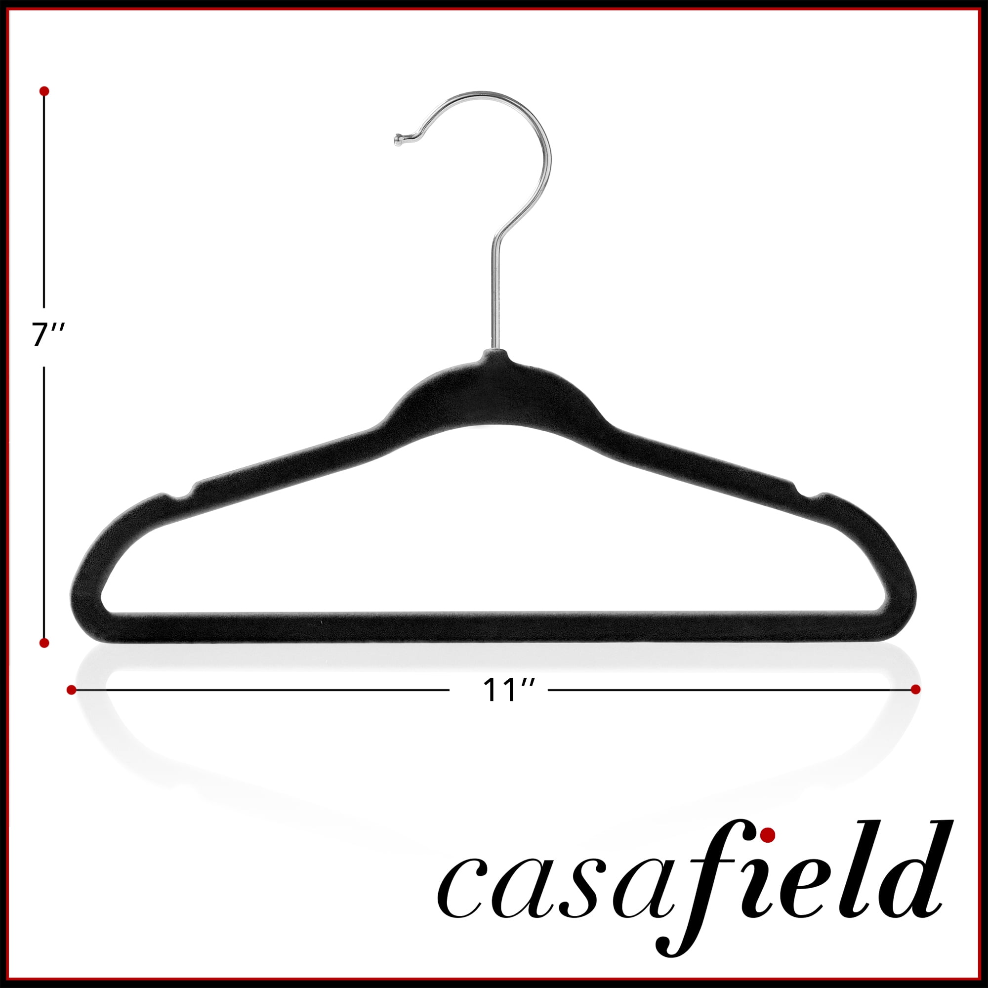 Casafield 100 Velvet Baby Hangers for Infant & Toddler Clothes, 11" - Black