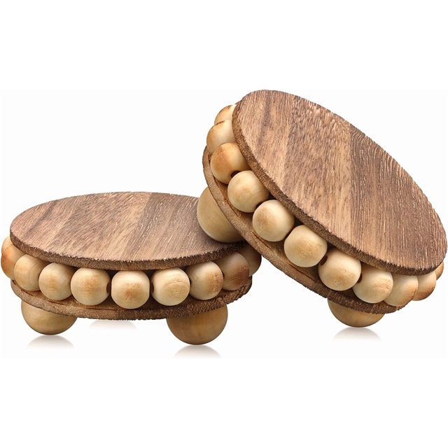Yookeer 2 Pcs Wooden Risers for Displays Round Wood Riser Distressed Wood Risers Farmhouse Pedestal Display Stand Rustic Pedestal Stand Beaded Decor for Tiered Trays Home(3.94 Inch,Brown)