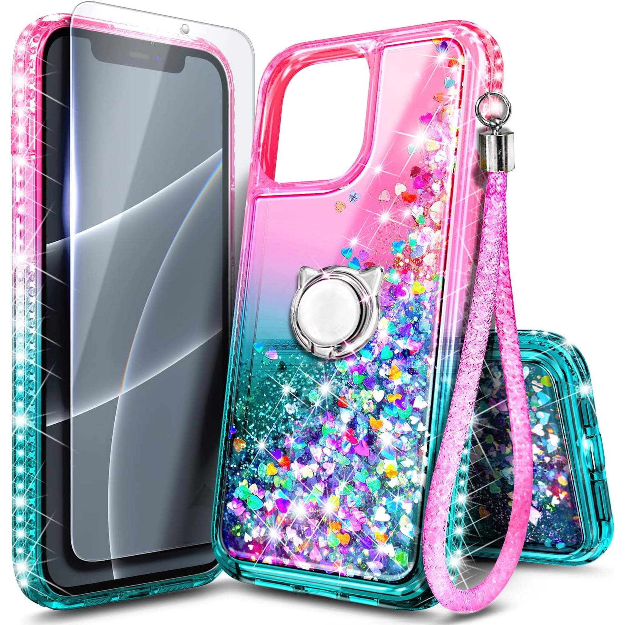 NGB SUPREMACY For iPhone 11 Pro Max Phone Case Screen Protector Ring Holder Wrist Strap Lanyard Shiny Sparkly Glitter iPhone 11 Pro Max Case Cover