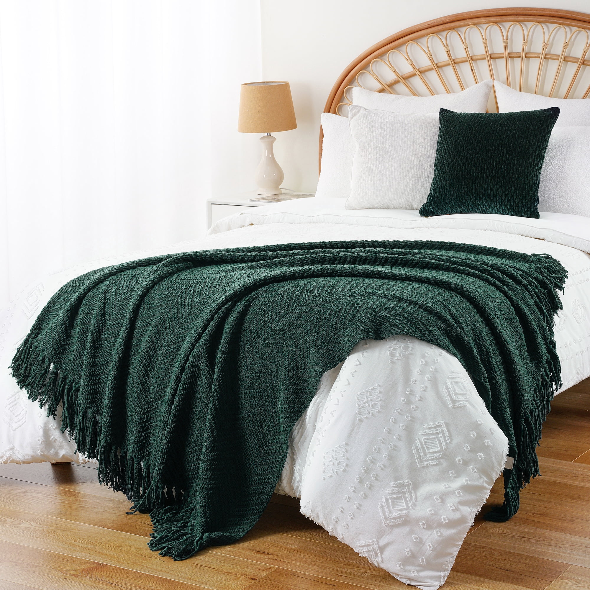 Battilo Forest Green Throw Blanket for Couch,Knit Christmas Green Blanket for Living Room Decor,50"x60"