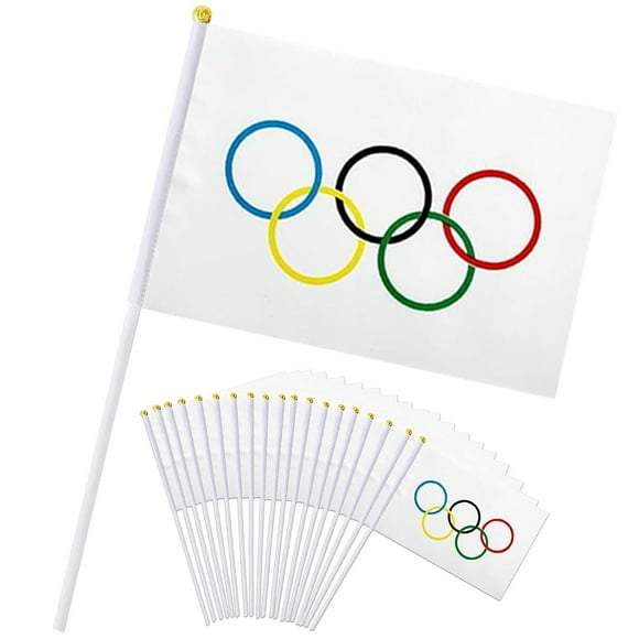 20PCS Small Olympic Flag, Olympic Games Decoration, Paris 2024 Olympic Games, Mini Olympic Games 2024 Flag with White Pole, 2024 Olympic Games Decoration