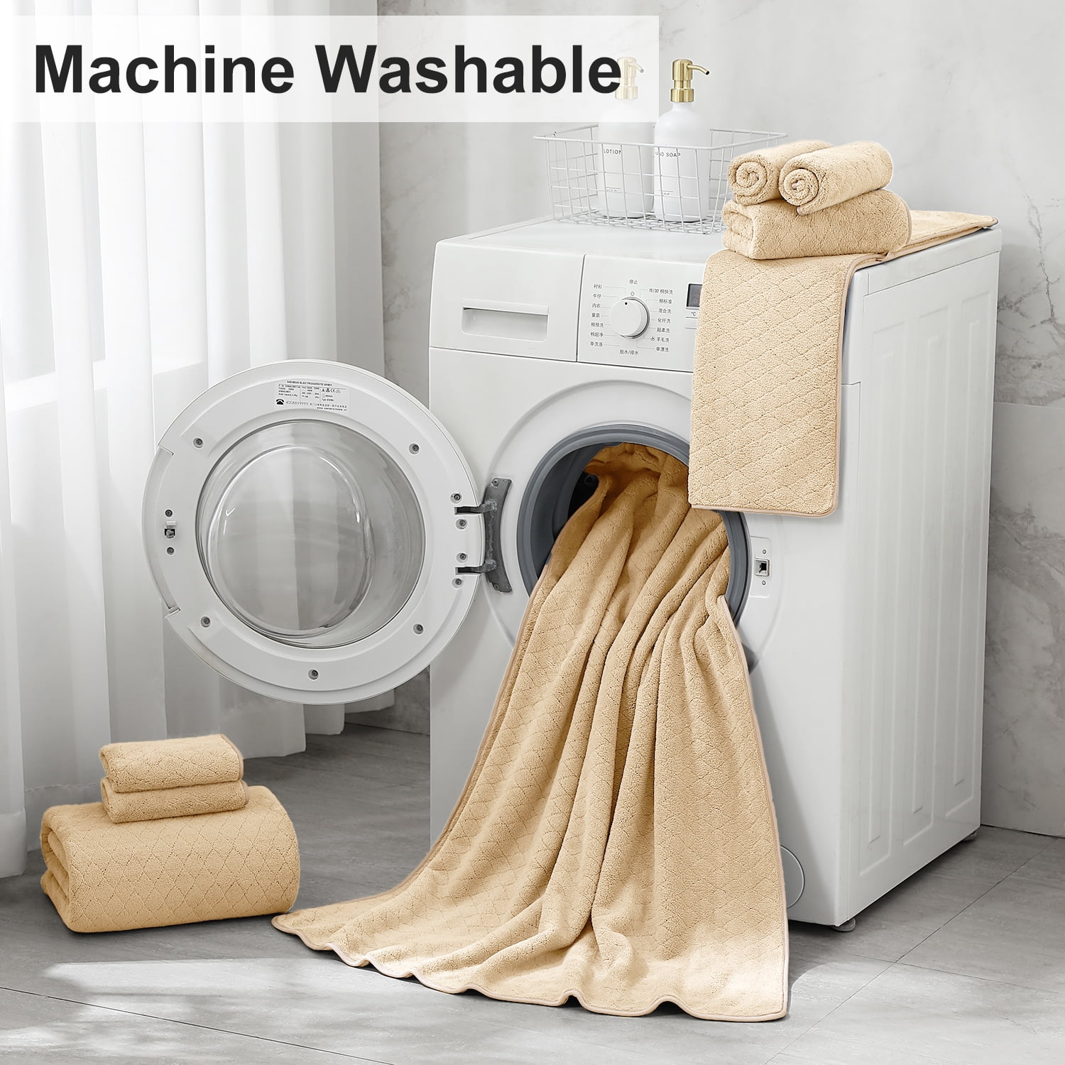 Smuge 18 pcs Bath Towel Sets, Include 6 Bath Sheet Towels, 6 Hand Towels, 6 Washcloths, Soft Microfiber Highly Absorbent Shower Towel for Bathroom Gym Spa(Apricot Yellow)