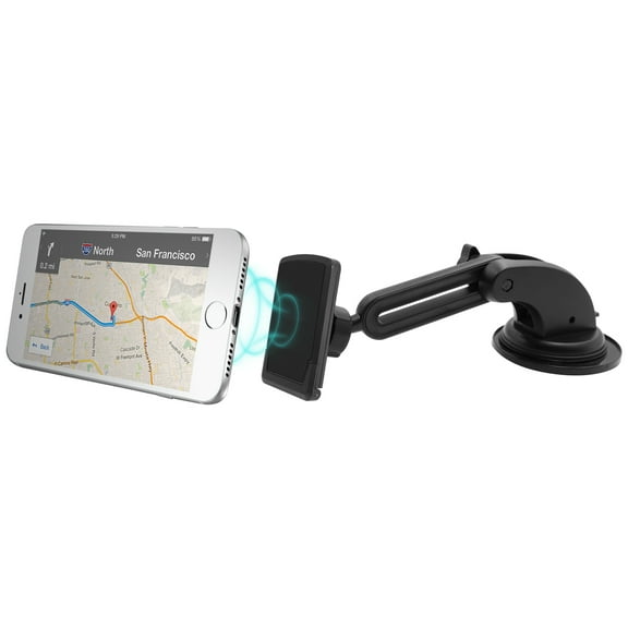 Macally Dashboard & Windshield Suction Cup Magnetic Phone Mount Holder With Extendable Arm For Apple iPhone 14 13 X Pro Max mini SE 8 Plus, Samsung Galaxy Note S23 S22 Ultra Plus 5G