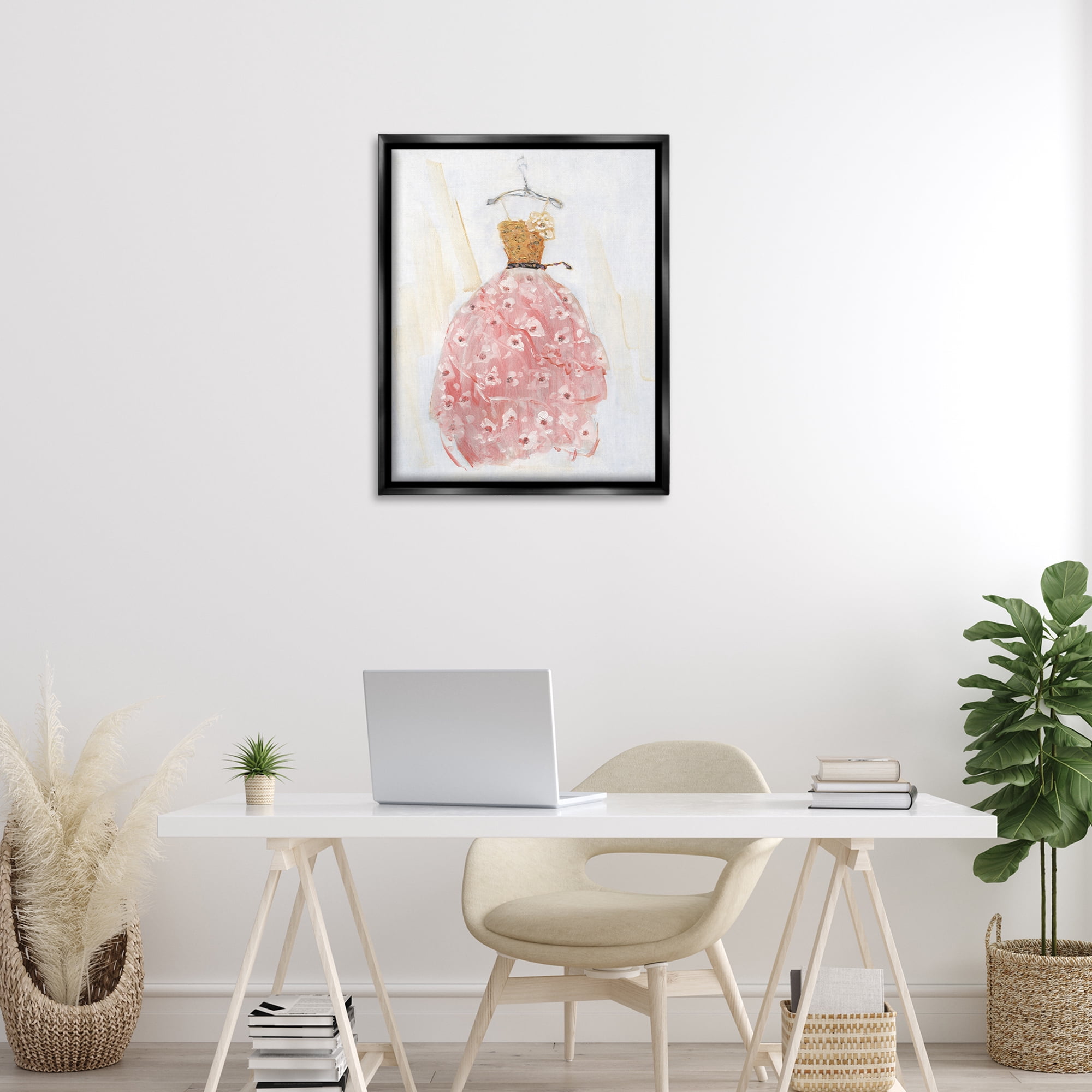Stupell Industries Elegant & Sophisticated Pink Gown Fashion Painting Black Floater Framed Canvas Art Print Wall Art, 25 x 31