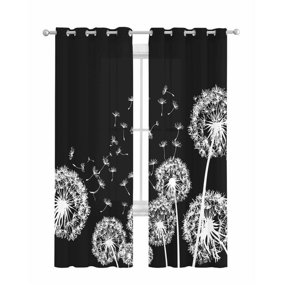 White Dandelion Sheer Curtains 63 Inch Length 2 Panels Set for Living Room/Bedroom, Spring Flowers Botanical Vintage Black Kitchen Curtains Grommet Semi-Sheer Curtains Window Treatments 42"x63"x2