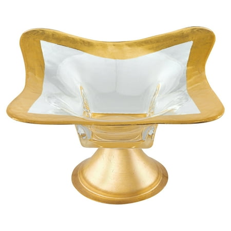 - Badash Crystal Footed Gold Leaf Square Glass Bowl