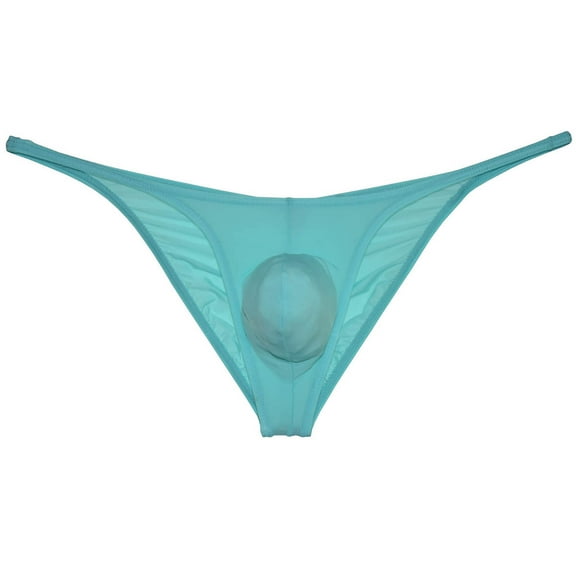 Botmois Men's Solid Ice Silk Bikini Underpants Sexy Micro Briefs Posing Comfy Lingerie Jockstrap Cyan M