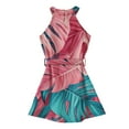 thumbnail image 5 of YOUYEDIAN Hawaiian Girls' Dresses 2025 Summer Vacation Halter Neck Sundresses Wrap Belt Sleeveless Dress Retro Palm Tree Printed Swing Dress,Light pink 11-12 Years, 5 of 5