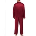 thumbnail image 3 of Mens Silk Satin Pajamas Long Sleeve Loungewear Two-piece Sleepwear Button-Down Pj Set, 3 of 5