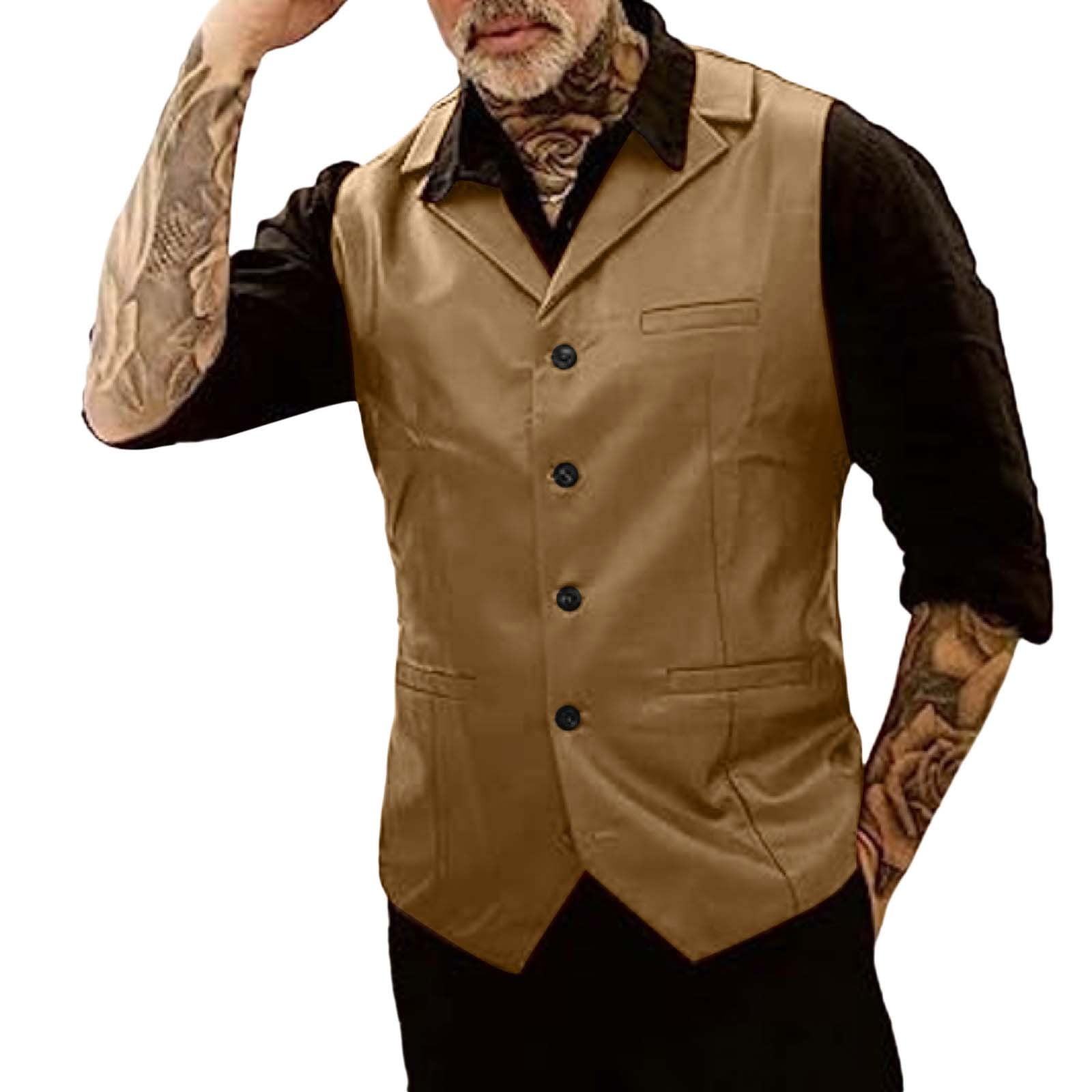 Mens Vest Adult Male Shelf Bra Tops for Men Mens Slim Leather PU Leather Suit Casual Vest V Neck Slim Casual Clothes Khaki M Walmart
