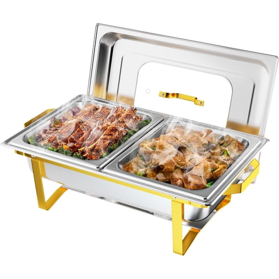 Chafing Dishes for Buffet, 9QT Chafing Dish Buffet Set with Glass Lid,Stainless Steel Buffet Servers and Warmers with 2 Half Size Pan,Stackable Design for Party Wedding,  &