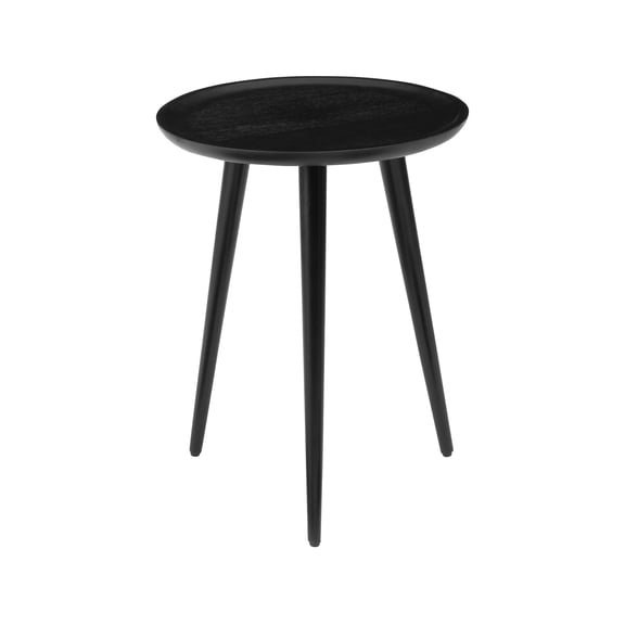 Tezgah Round End Table, Solid Mango Wood Tray Top Side Table, Accent Table, 18 x 18 x 22 in, Black