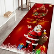 Hallway Christmas Runner Rug,Flannel Soft Non-Slip Elk Santa Claus Decoratve Mat for Living Room Bedroom
