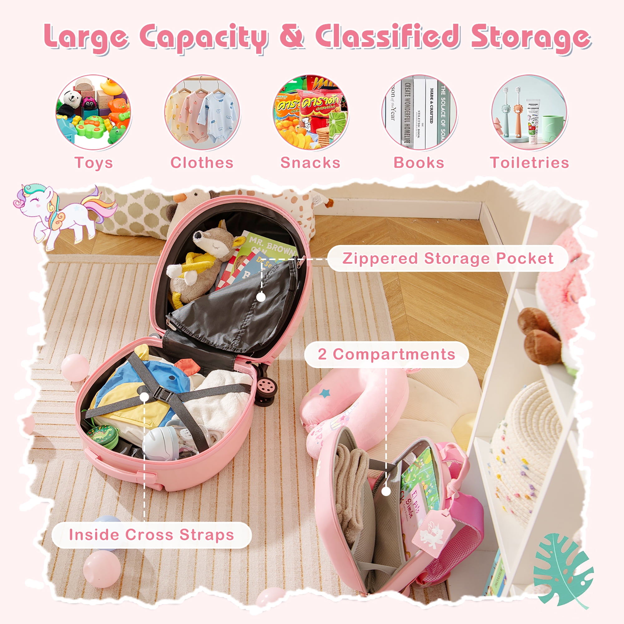 Gymax 4-Piece Kid's Luggage Set w/ 14'' Carry-on Hardside Spinner Toddler Luggage Pink