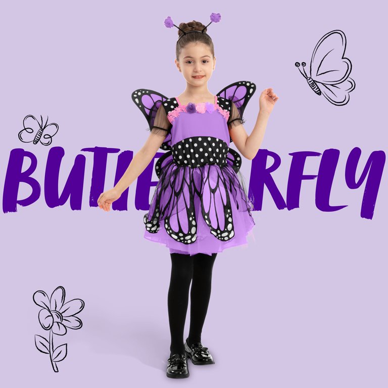 purple butterfly dress up Joyfy Butterfly Costume for Girls Toddler, Purple Wings and Headband Set for Kids Halloween Party, Girl's, Size: 12-24 months