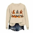 thumbnail image 3 of TKLPEHG Fall Thanksgiving Sweatshirt for Women Gnomes Pumpkin Print Graphic Sweatshirts Long Sleeve Crewneck Loose Tops (Khaki,XS), 3 of 3