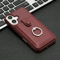 thumbnail image 2 of Wallet Phone Case Compatible with iPhone 16 Plus,With 360° Rotatable Finger Ring Holder Kickstand,Card Slots,PU Leather Shockproof Anti-fall Heavy Duty Rugged Phone Case,Winered, 2 of 12