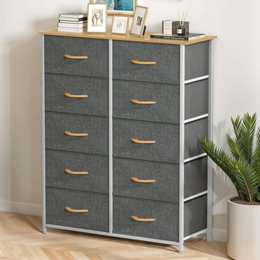 Uforic 10 Drawer Dressers for Bedroom, Chest of Drawer for Fabric Dressers Organization Cabinet Grey