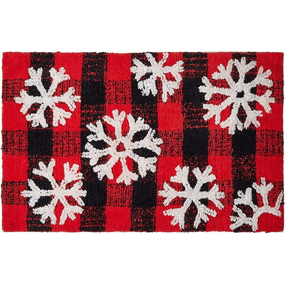 Gilbin Holiday Buffalo Plaid Snowflakes Red 100% Cotton Bath Rug, 20" x 30", Machine Washable