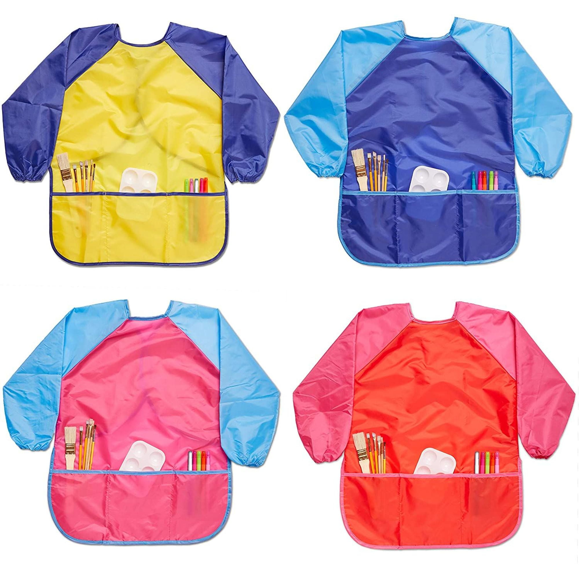 4-Pack Kids Art Smock - DIY Painting Waterproof Apron with Pockets, Ages 3-8