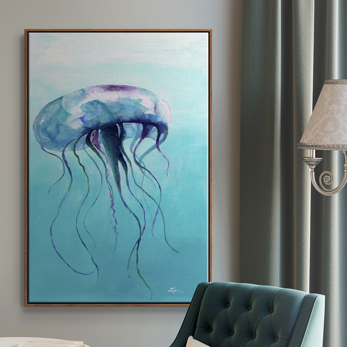 Jelly Fish Framed Premium Gallery Wrapped Canvas - Ready to Hang