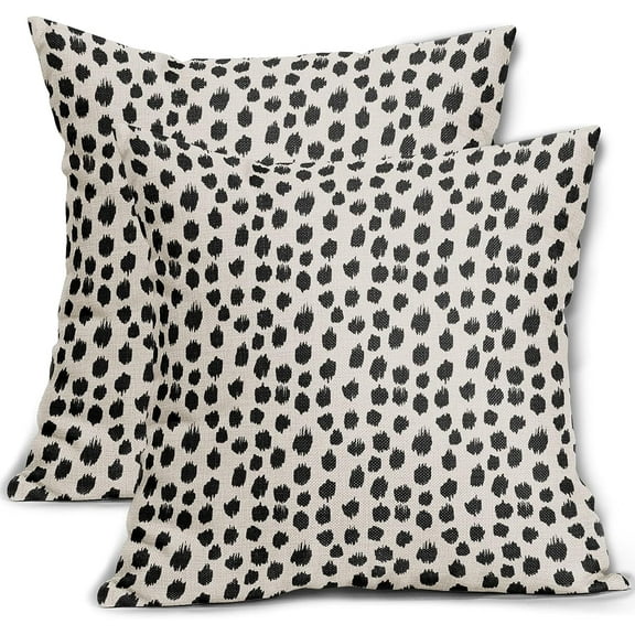 Polka Dot Pillow Covers 18x18 Set of 2 Black Cream Throw Pillows Boho Design Brush Strokes Decorative Outdoor Square Cushion Cover Linen Pillow Case for Home Sofa Couch Bed