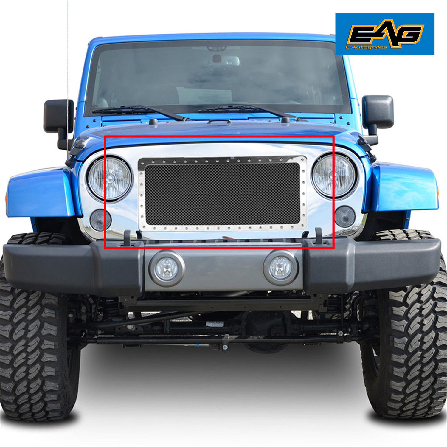 EAG Rivet Chrome Stainless Steel Wire Mesh Grille fits 0718 Jeep JK