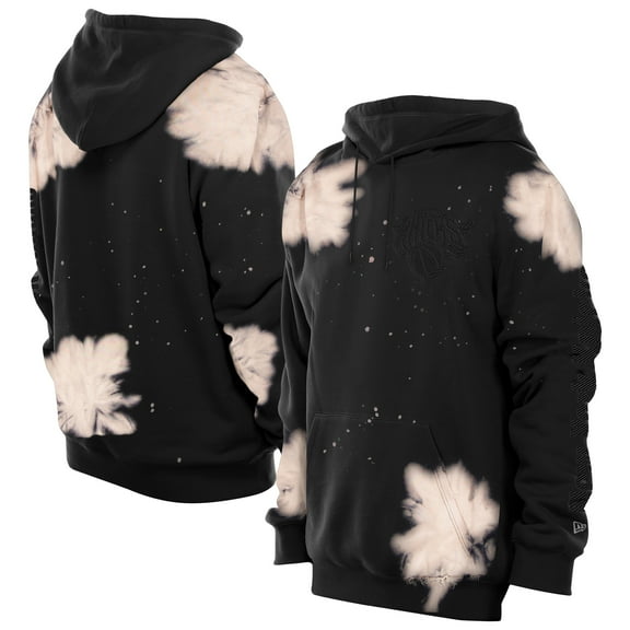 Men's New Era Black New York Knicks Injection Bleached Out Raw Edge Hoodie