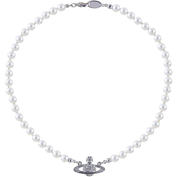 Rhinestone Faux Planet Saturn Pearl Necklace for Women Jewelry, Fake Pearl Collar Pendant a Necklace Men with Charm for Girls Y2k Jewelry Ladies' Wedding Pearl Bead Chain Crystal Choker