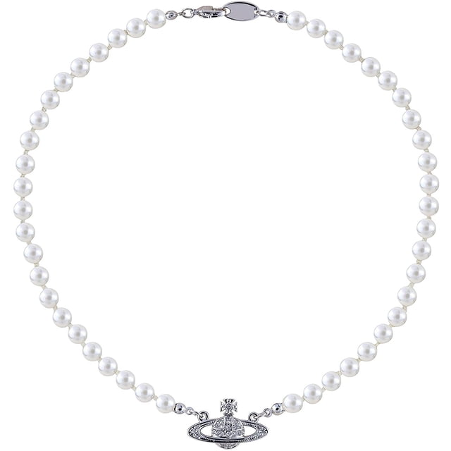FENLDY Rhinestone Faux Saturn Pearl Collar Mujer Joyería, Fake Pearl Gargantilla Colgante Collar Hombres Charm Girls 2000 Joyería Mujer Boda Perla Cadena Cristal Gargantilla Ormromra WMZL-1670-2
