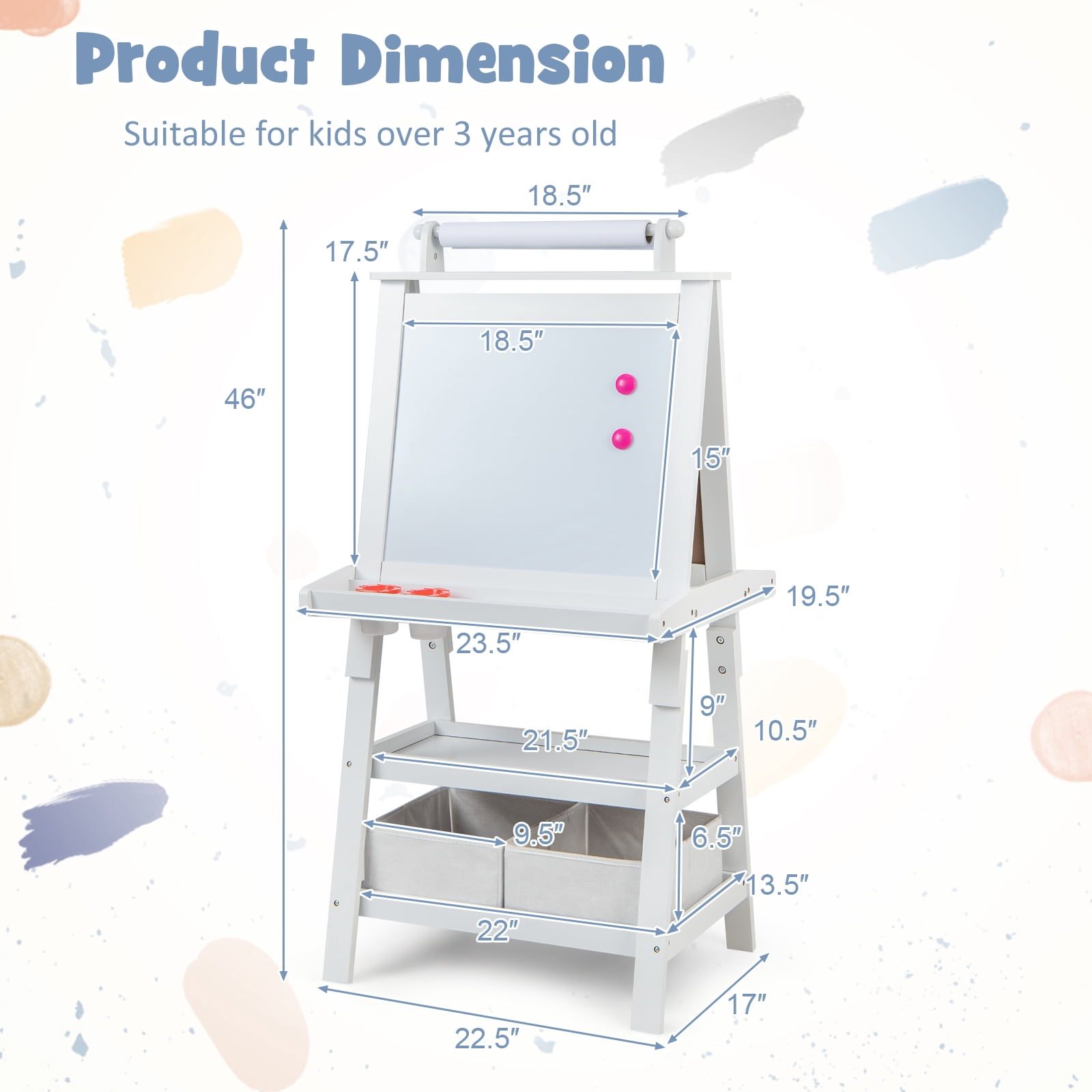 Infans Kids Art Easel Double Sided Chalkboard Magnetic Whiteboard w/ Storage Tray White