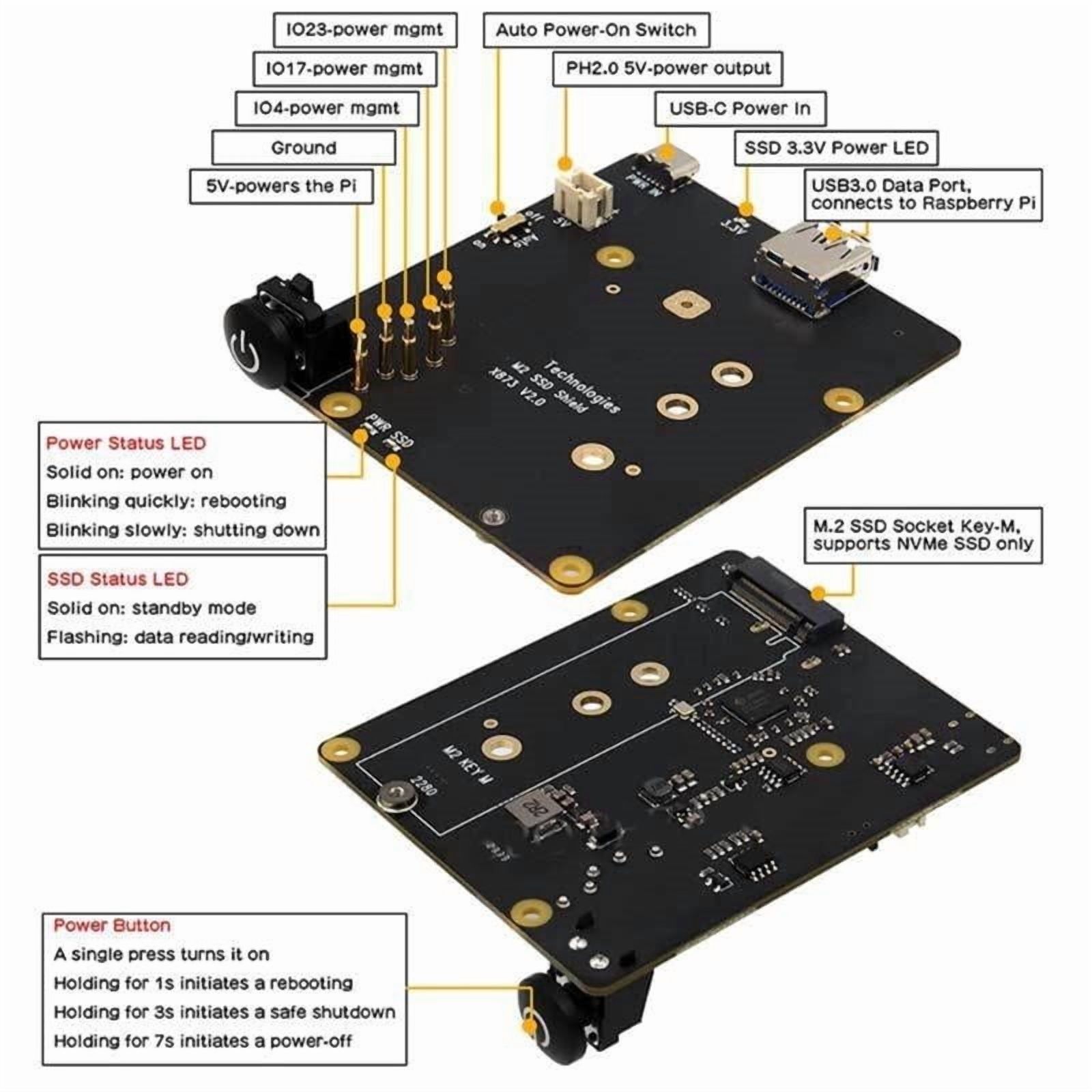 X873 USB3.0 To NVMe SSD Expansion Board With Power Button For RPi 4 NAS Solid Storage Expansion Support Boot From SSD