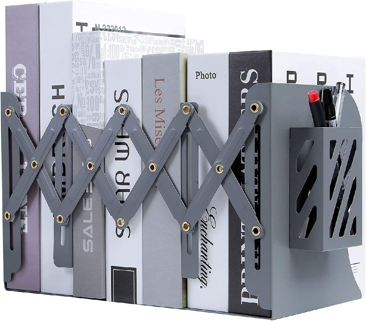 Adjustable Desk Storage Bookends with Pen Stand Holder