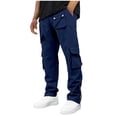 thumbnail image 4 of Ceisia Men Solid Color Fleece Multi Pocket Work Pants Loose Drawstring Gift Elastic Cuff Trousers, 4 of 5