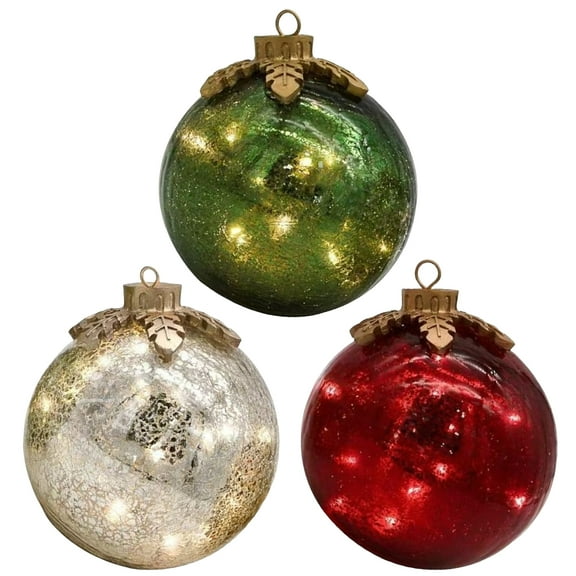 Yucurem 3PCS Large Christmas Balls, 6" Pre-Lit Glass Decorative Ball, LED Crystal Ball Hanging Lamp Ornaments for Indoor Outdoor Christmas Holiday Party Decor