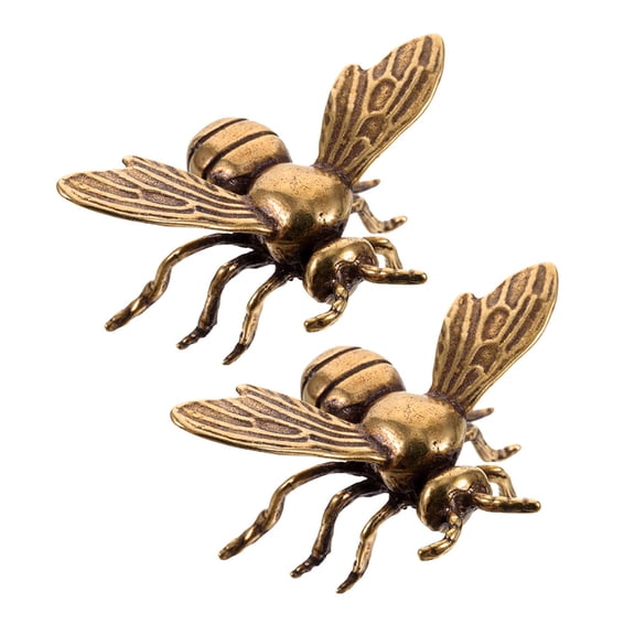 FOMIYES 2Pcs Golden Brass Bee Statue Ornaments Small Figurines for Desktop Decoration and Car Luck Charm