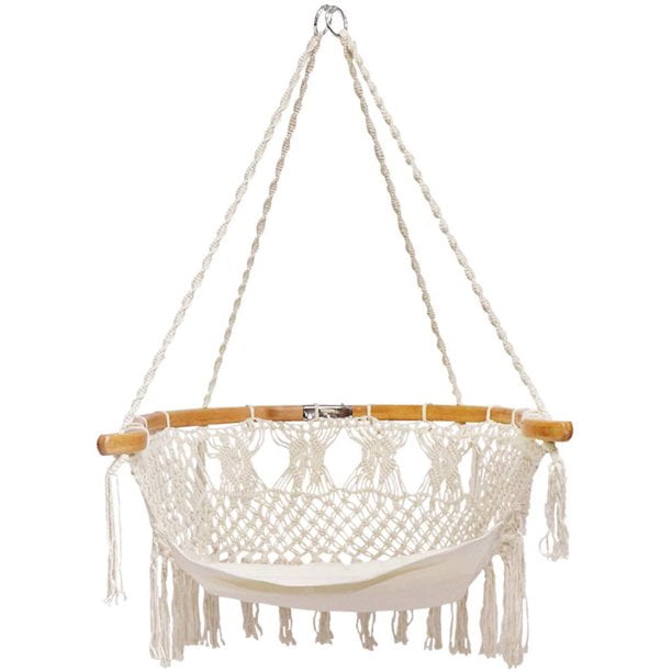 Zupapa Hammock Chair Macrame Swing, Wide Bamboo Back ,Handmade Knitted