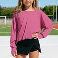 thumbnail image 5 of DHFJKG Girls Long Sleeve Crop Top Hallow Out Backless Loose Fit T Shirts With Thumb Hole Kids Workout Clothes 4-14Y Trendy Tops, 5 of 9