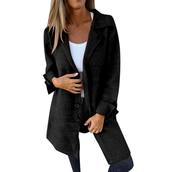 Niaviben Pea Coat Women Single Breasted Coat Womens Winter Long Coats Women Coat Dress Coats for Women Womens Winter Coat Coats for Women Black L