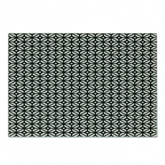 Geometric Cutting Board, Monochrome Lattice Pattern with Rhombuses and Crossing Lines Print, Decorative Tempered Glass Cutting and Serving Board, in 3 Sizes, by Ambesonne