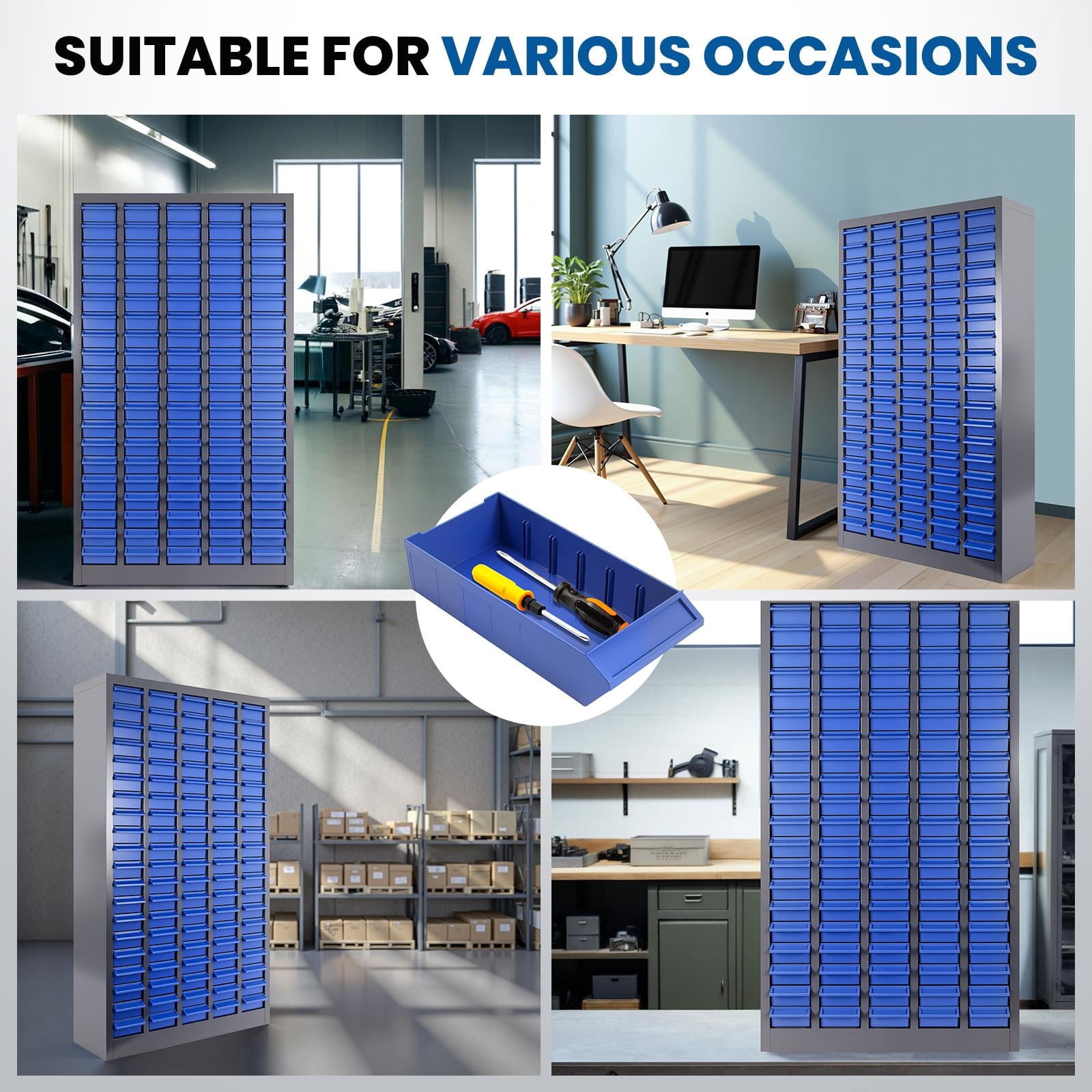 Parts Cabinet, Tool Storage Cabinet with Drawers, 100-Compartment Vertical Storage, 46" Height Space Optimizer, ABS Plastic Drawer Organizer Cabinet, Screw Organizer Cabinet, Ideal for Workshop, Home