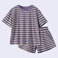 thumbnail image 2 of yillto Boys Cotton Sets Short Sleeve Striped Shirts Tops and Loose Shorts 2 Piece Summer Clothes, 2 of 7