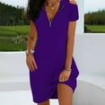 thumbnail image 2 of LOVZFMLL Summer Dresses for Women 2025 Casual Short Sleeve Zipper V Neck Cold Shoulder T-shirt Mini Dress for Women Office Work Purple S, 2 of 7