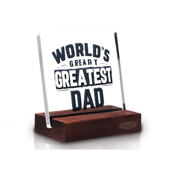 World's Greatest Dad Acrylic Desk Plaque With Wood Stand,Father's Day Keepsake Gifts for Dad from Daughter Son,Gifts for Dad Birthday, Gifts for Daddy
