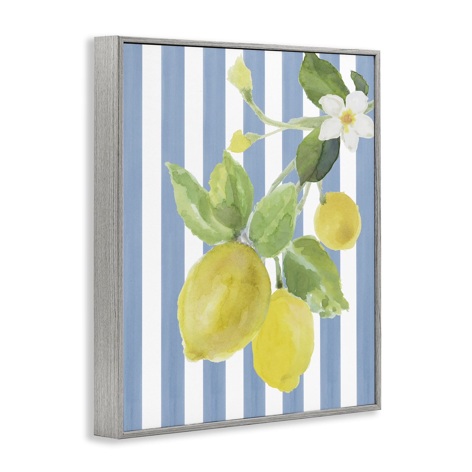 Stupell Industries Lemon Blossom on Blue Stripes Gray Framed Giclee Art, design by Lanie Loreth