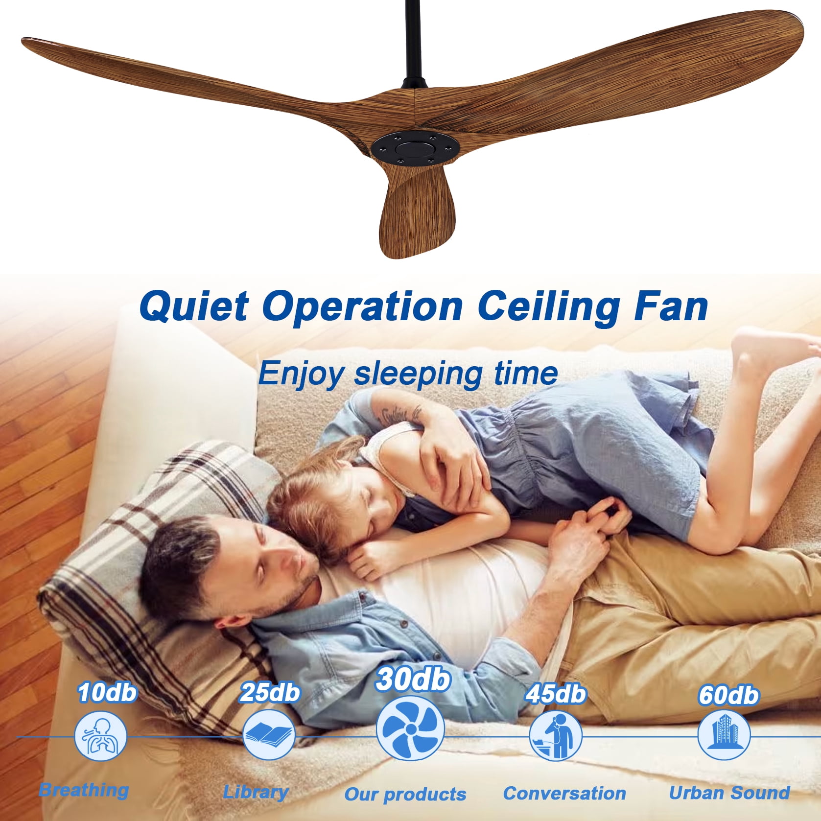 Mintazer 52 in Ceiling Fan with Lights and Remote, Modern Ceiling Fan with 6 Speed & 3 Blade for Farmhouse Bedroom Living Room Gazebo Patio, Brown