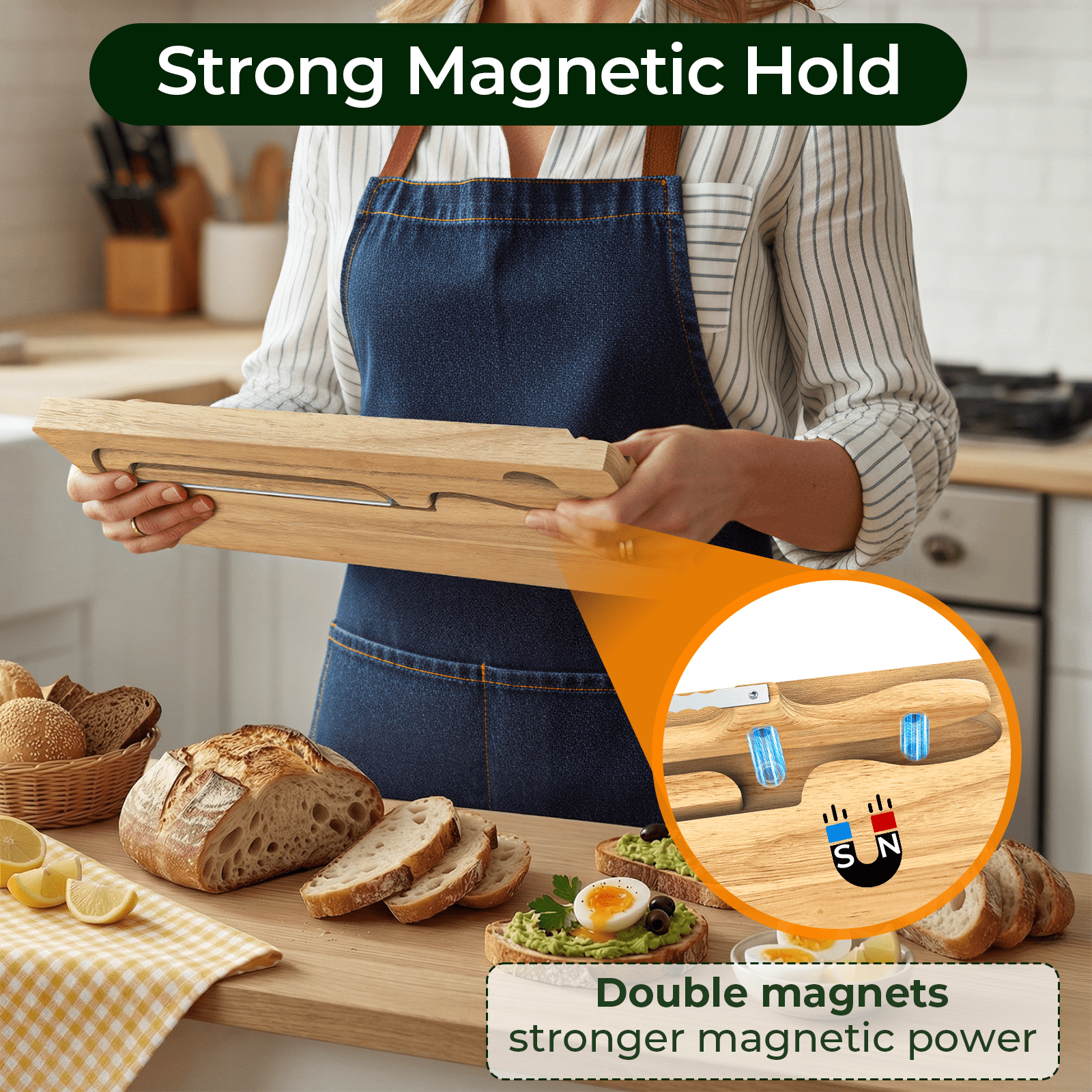 Bread Bow Knife and Board Set, Sourdough Bread Slicer and Bread Cutting Board with Magnetic Storage, Space-saving,Right & Left Handed, Perfect for Bagels, Homemade Bread, Ideal Baking Gifts for Woman