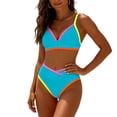 thumbnail image 4 of Guluxicc 2 Piece Bikini Sets for Women Color Block V Neck High Waisted Padded Push-Up Summer Beach Swimsuits Bathing Suit, 4 of 8