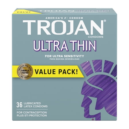 Trojan Ultra Thin Condoms For Ultra Sensitivity, Lubricated, 36 Count Value Pack